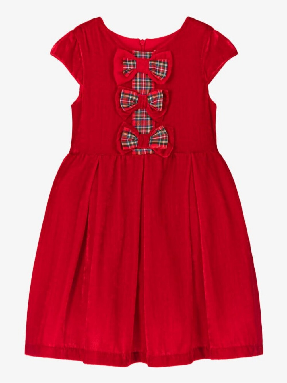 Rachel Riley Red Velvet Dress with Tartan Bow Accents